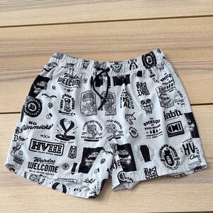 Graphic Print Black and White Men Shorts